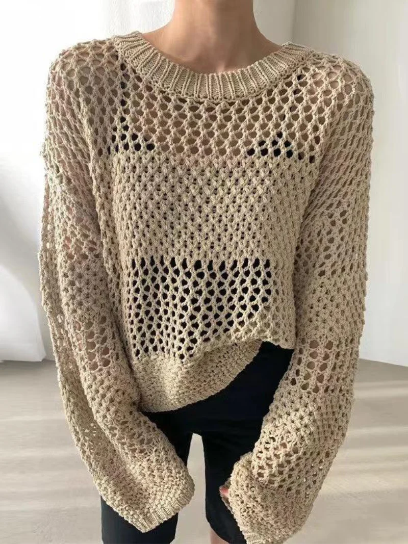 Summer Sweater Women – Lightweight Crocheted Knit Top