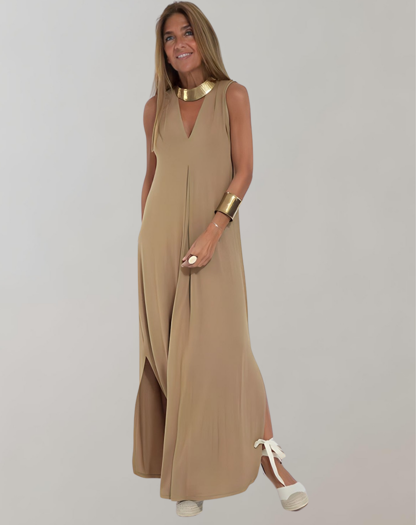 Maxi Dress Women – Airy V-Neck Puff Sleeve Summer Fashion