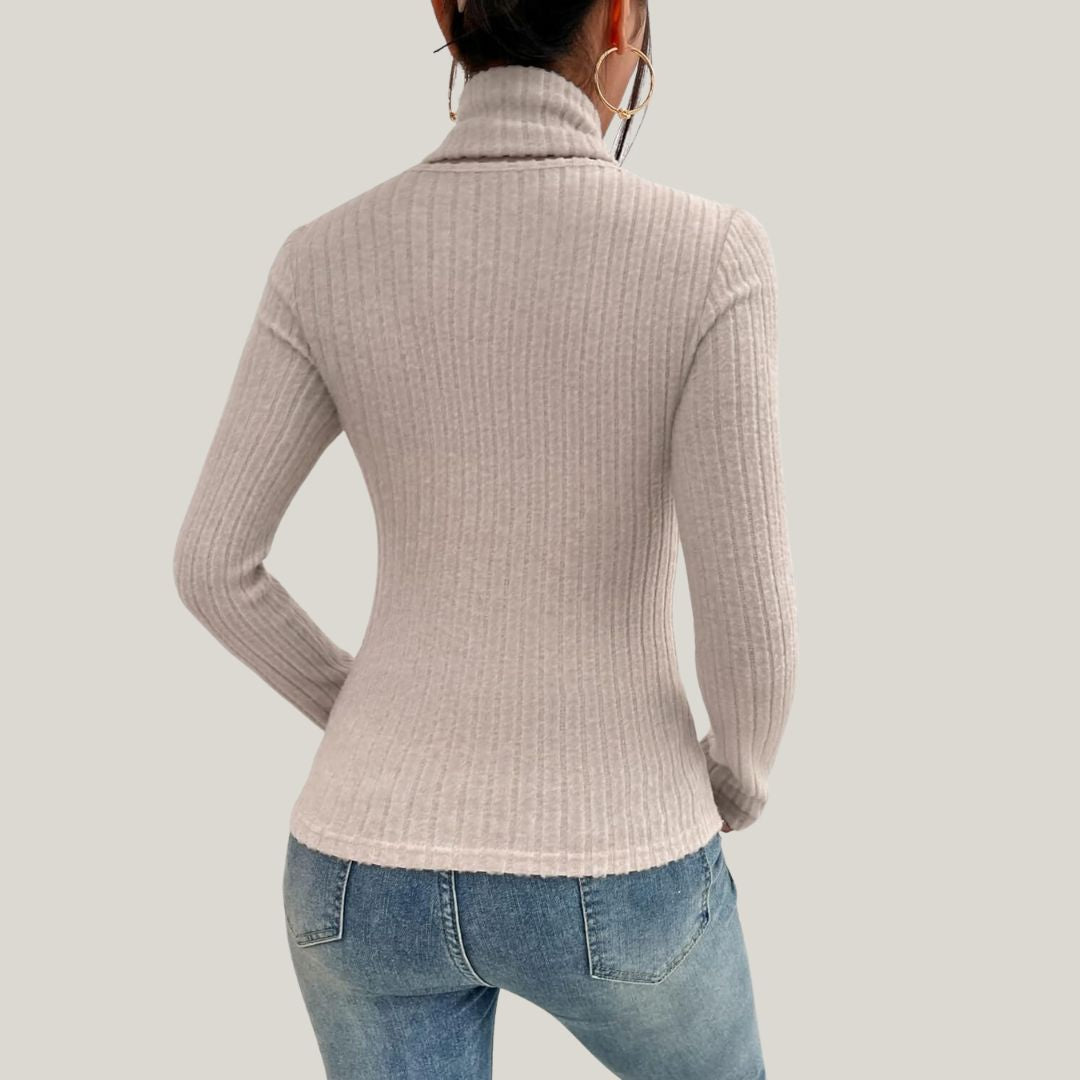 Ribbed High Neck Top – Chic Bare Shoulder Design for Women