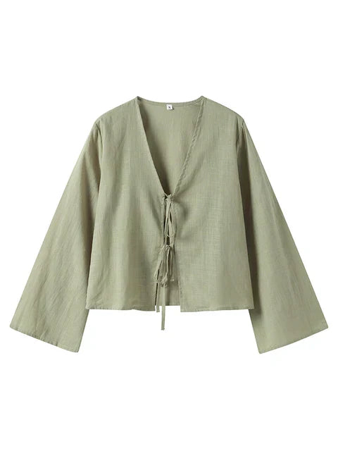 Women’s Puff Sleeve Blouse – Stylish Tied Top for Casual Elegance
