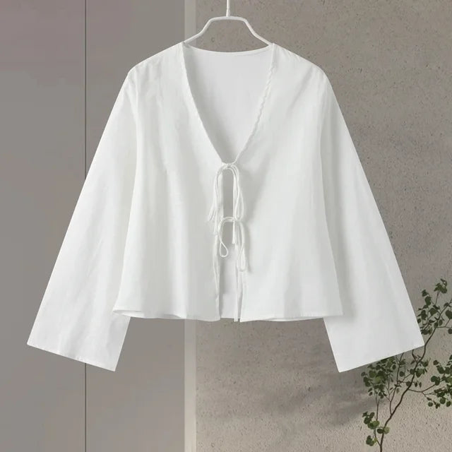 Women’s Puff Sleeve Blouse – Stylish Tied Top for Casual Elegance