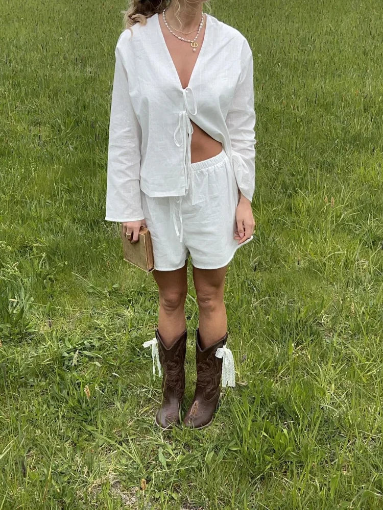 Women’s Puff Sleeve Blouse – Stylish Tied Top for Casual Elegance