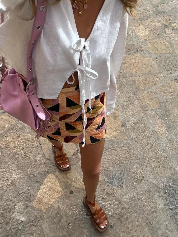 Women’s Puff Sleeve Blouse – Stylish Tied Top for Casual Elegance