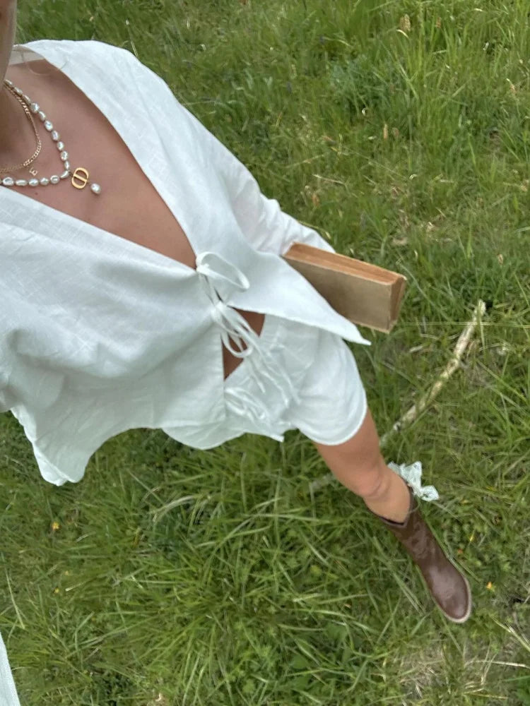 Women’s Puff Sleeve Blouse – Stylish Tied Top for Casual Elegance