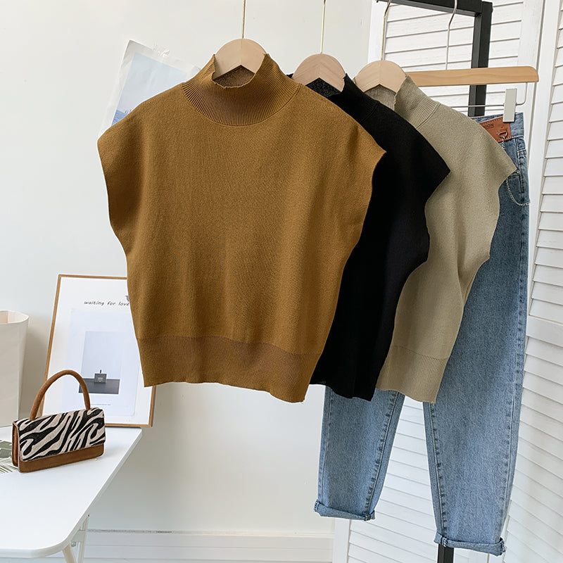 Turtleneck Knit Top Women – Short Sleeve Jumper for Casual Style