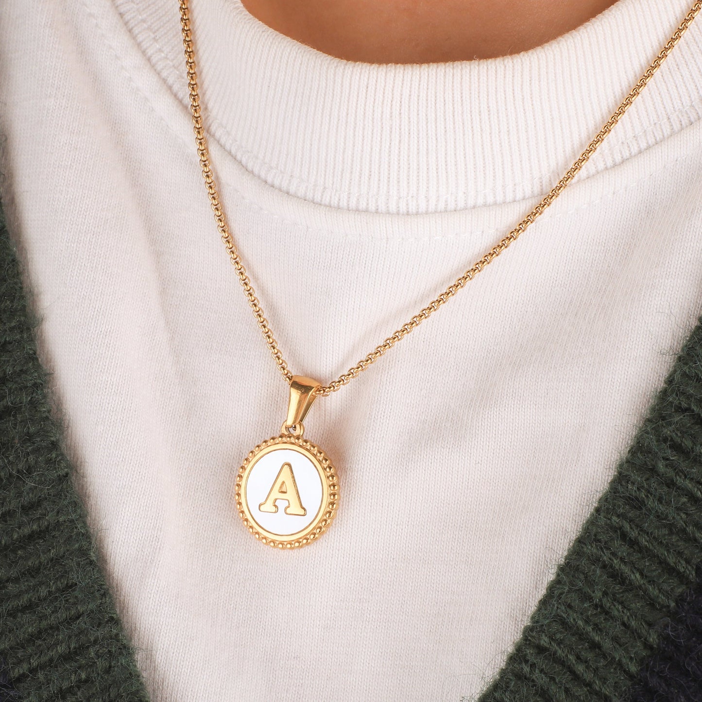 Custom Initial Mother of Pearl Necklace for Women