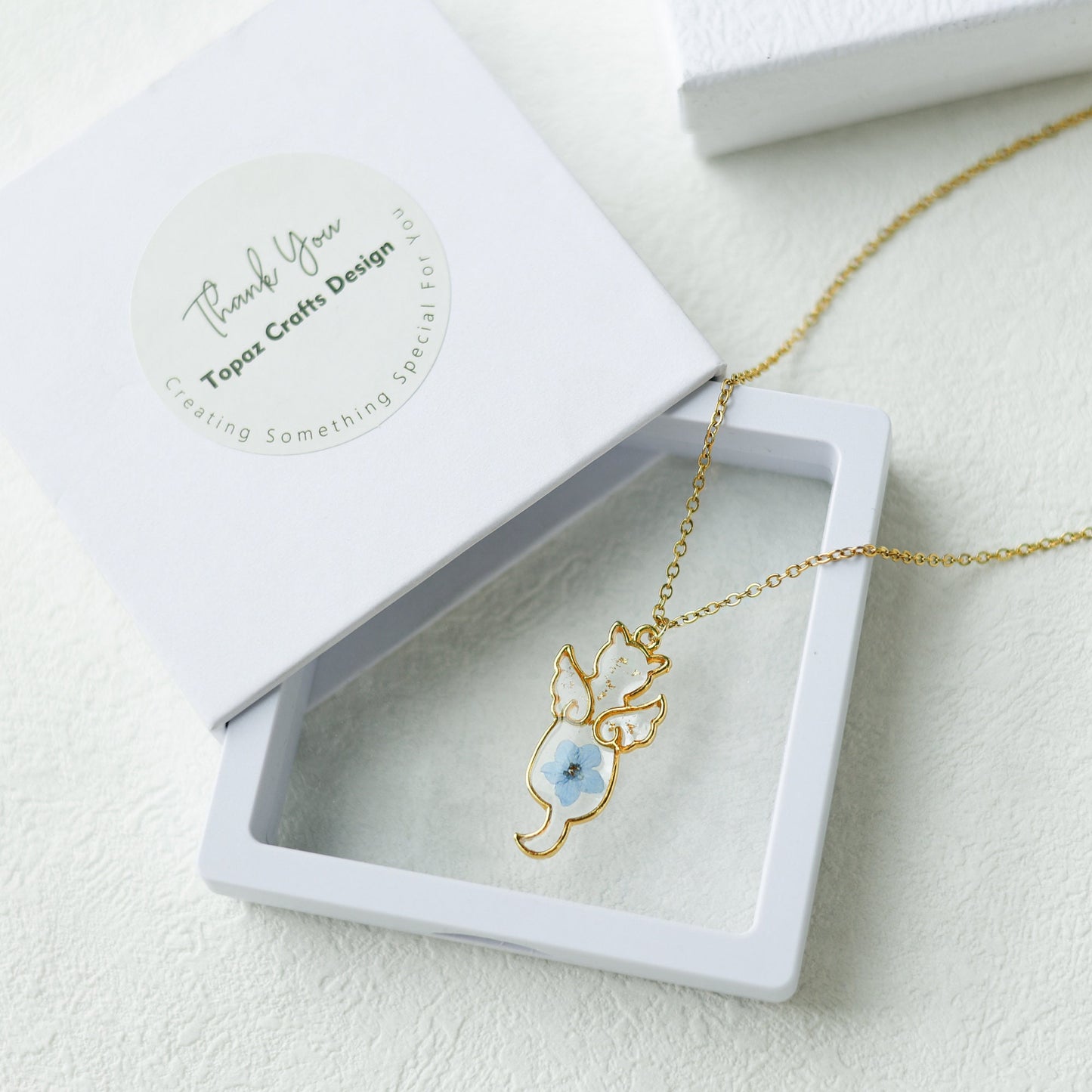 Angel Cat Memorial Necklace, Forget Me Not Necklace
