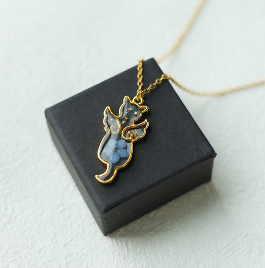 Angel Cat Memorial Necklace, Forget Me Not Necklace
