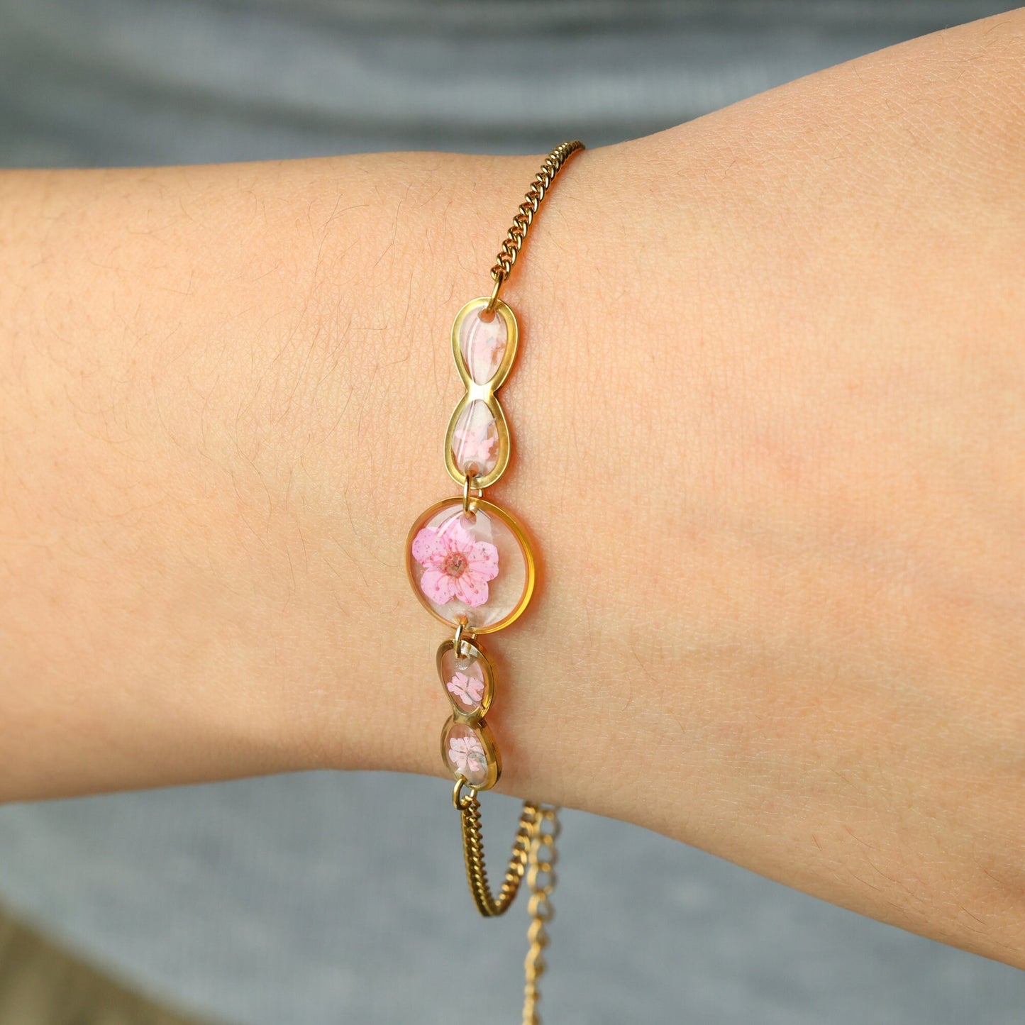 Pink Forget Me Not Flower Bracelet for Women