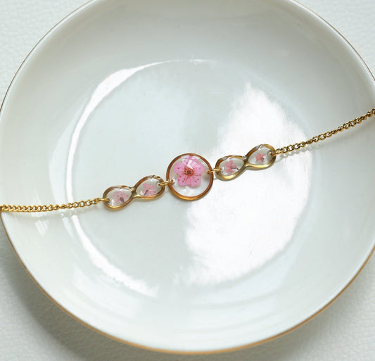 Pink Forget Me Not Flower Bracelet for Women
