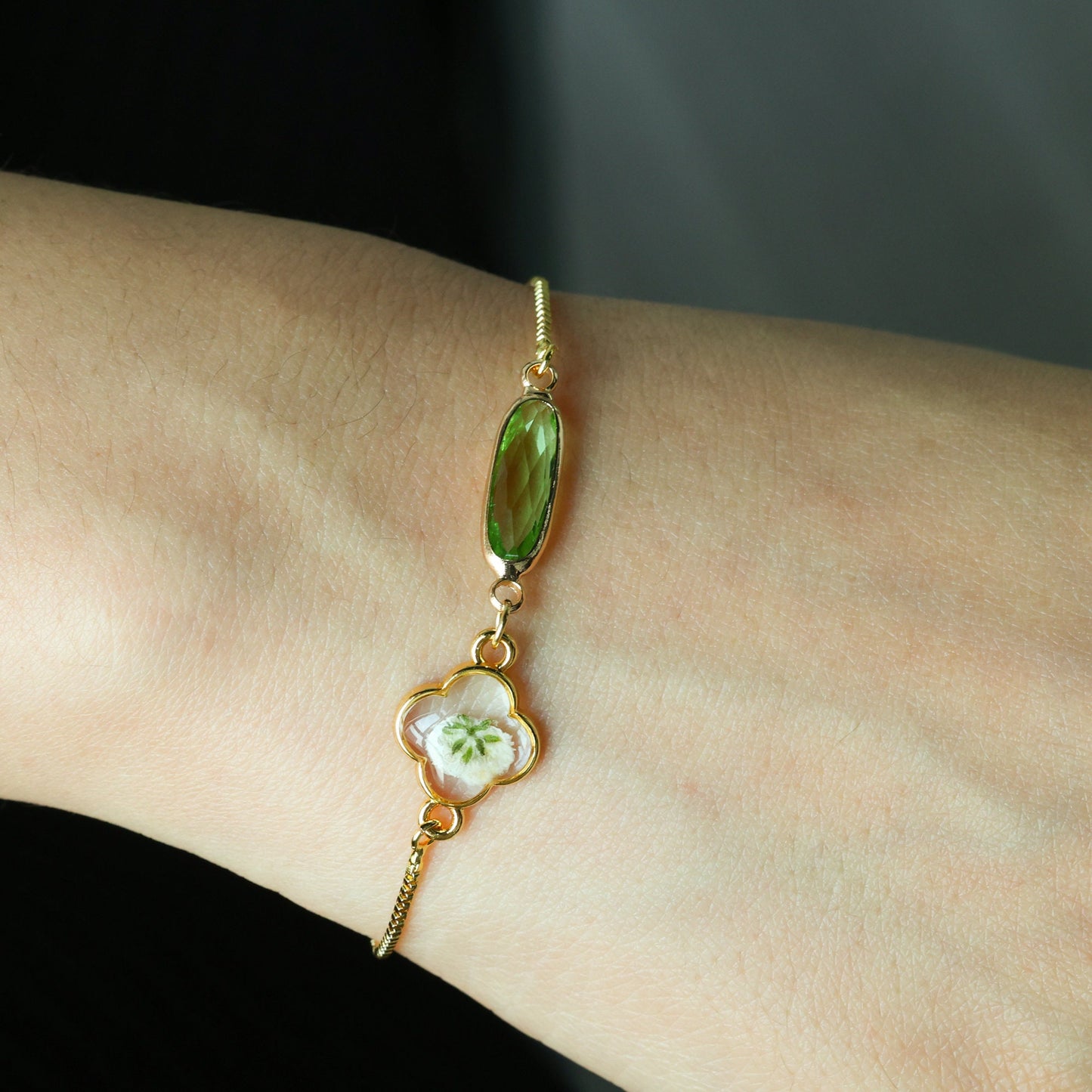 Custom Baby's Breath Flower with Birthstone Bracelet