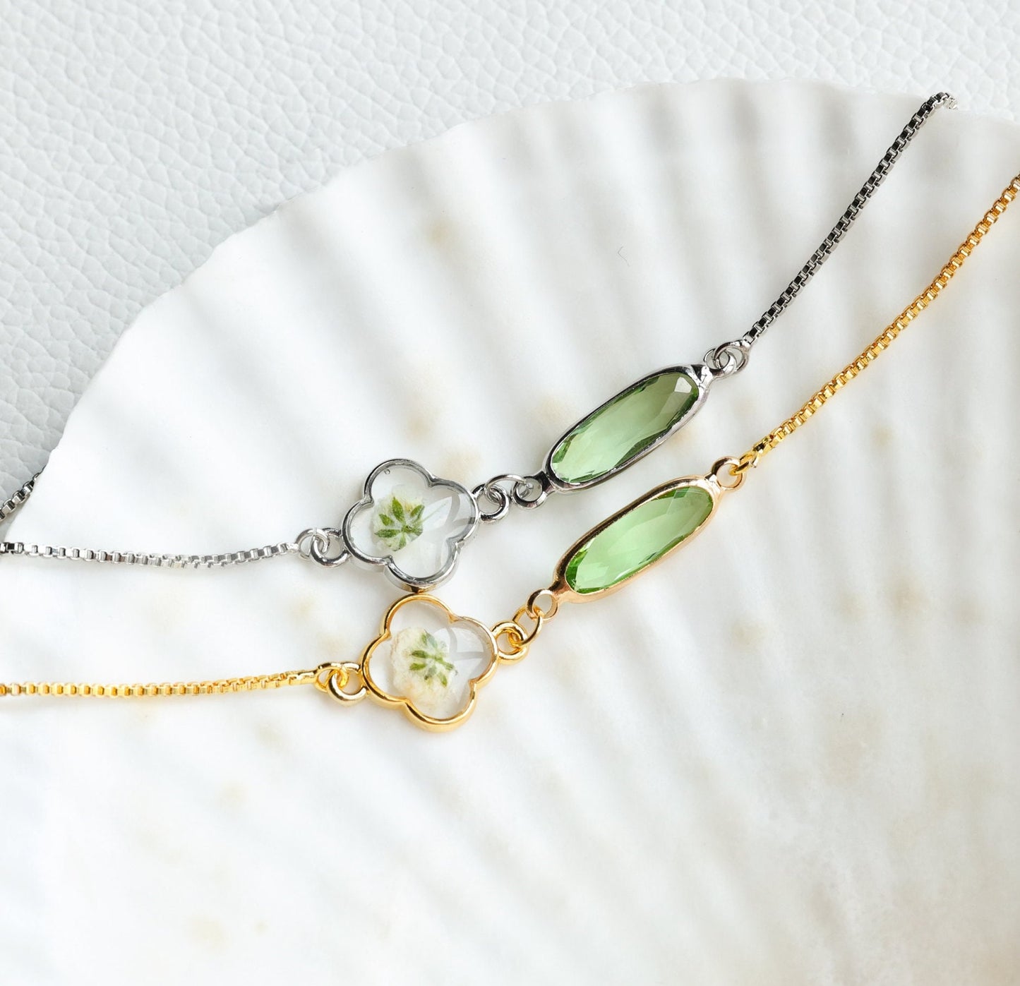 Custom Baby's Breath Flower with Birthstone Bracelet