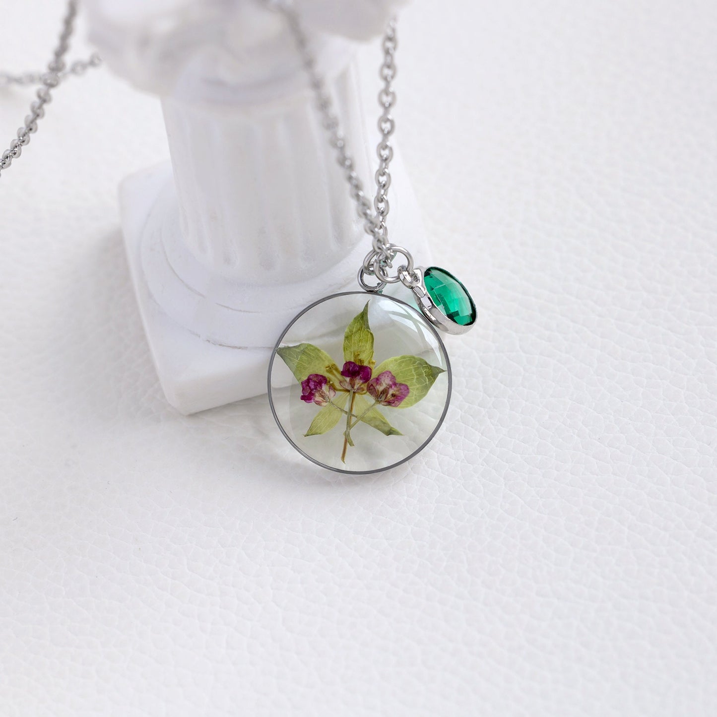Custom Birthstone Green Leaf Necklace