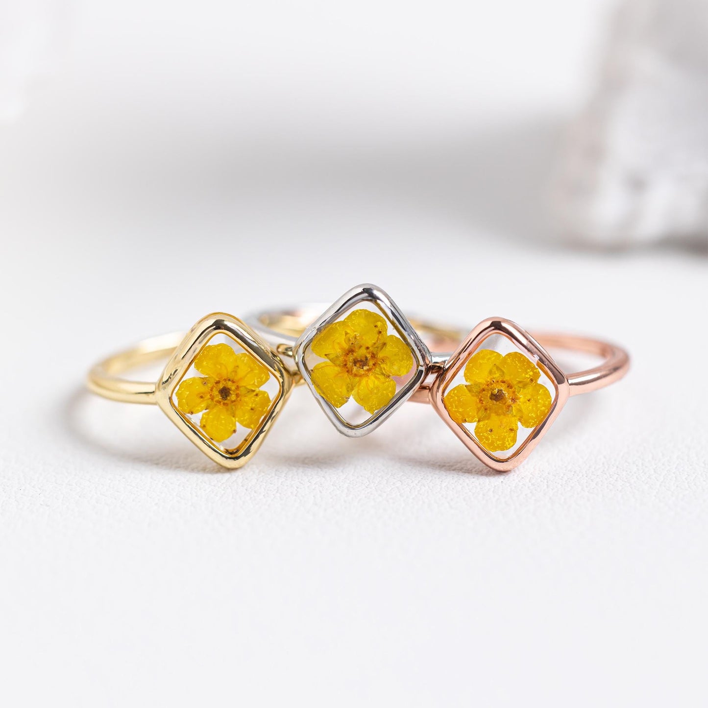 Yellow Daffodils Flower Ring for Women