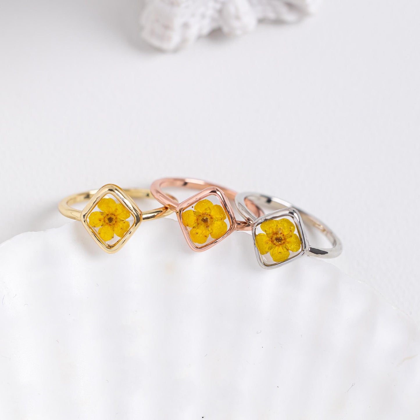 Yellow Daffodils Flower Ring for Women