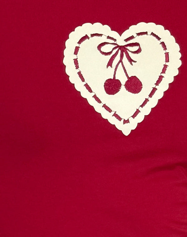 Cropped T-shirt Women – Stylish Red Heart Cherry Print Top