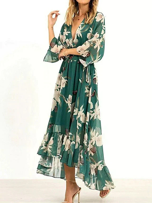 Elegant Green Dress Women – Ruffled Chic Evening Wear for Special Occasions