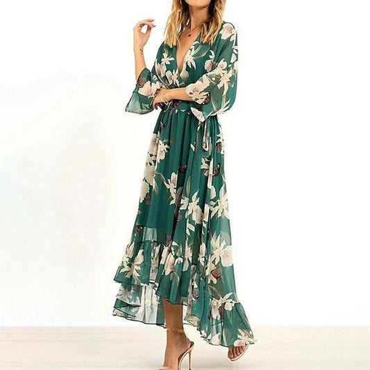 Elegant Green Dress Women – Ruffled Chic Evening Wear for Special Occasions
