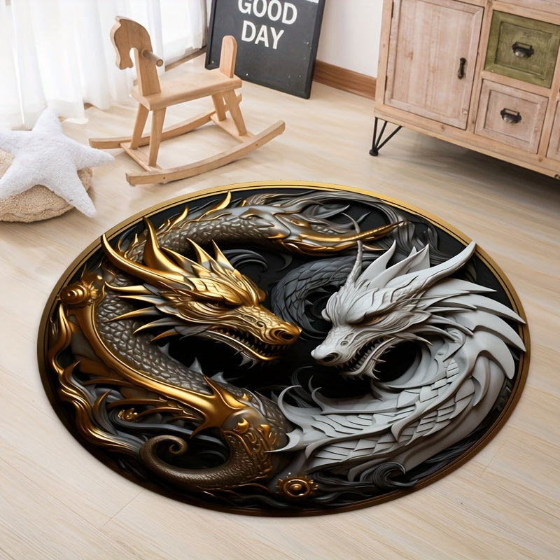 Round Non-Slip Carpet with Dragon Pattern for Home and Office Decor