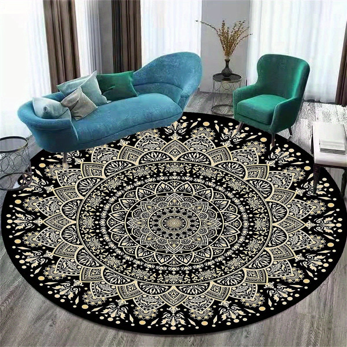 Anti-Slip Round Mandala Rug for Home Decor and Office Use, Soft Material