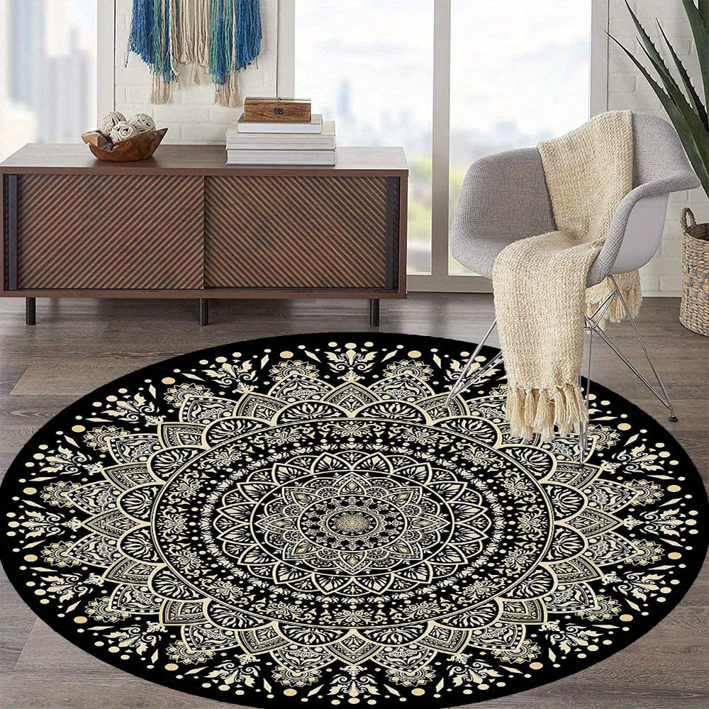 Anti-Slip Round Mandala Rug for Home Decor and Office Use, Soft Material