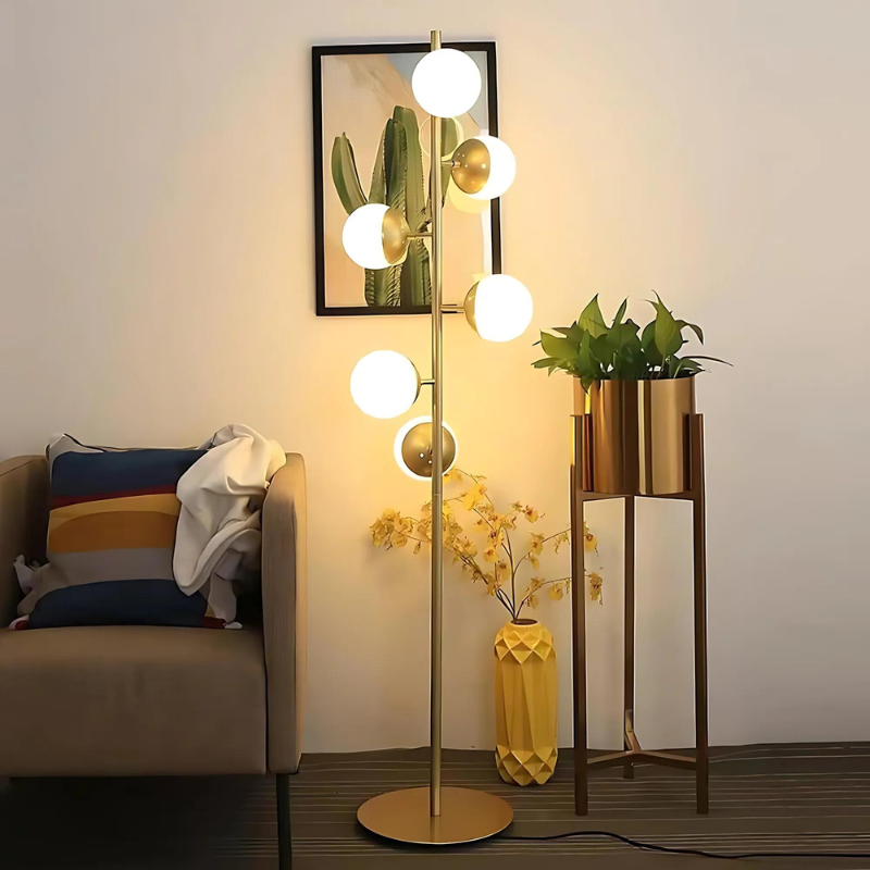 LED Table and Floor Lamp in Gold with Modern Glass Balls for Home Decor