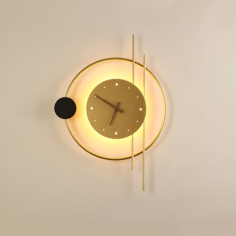 Modern Metallic Gold Wall Clock with Lighting for Home and Office Decor