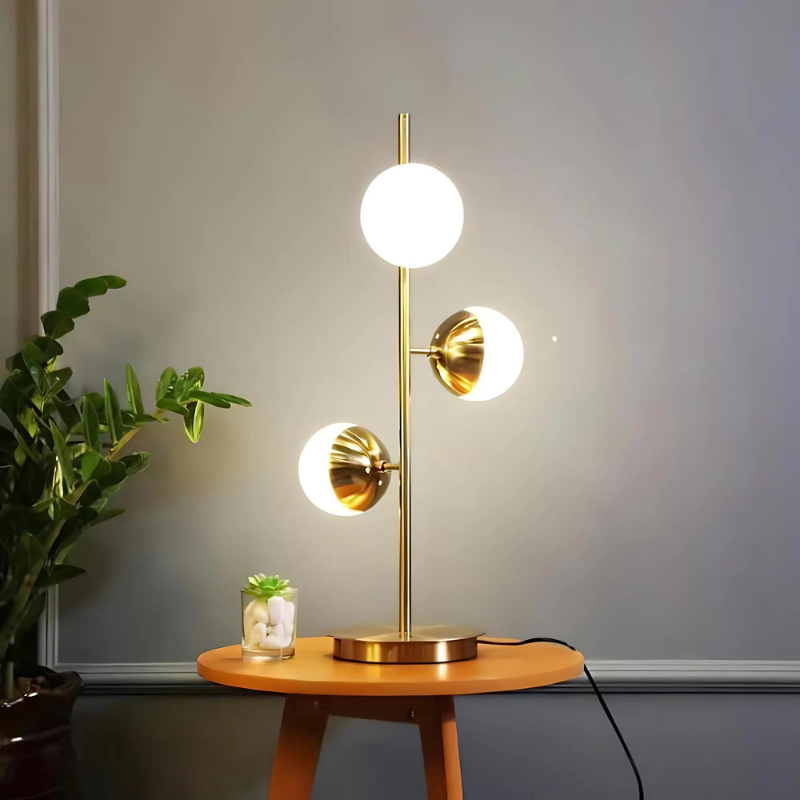 LED Table and Floor Lamp in Gold with Modern Glass Balls for Home Decor