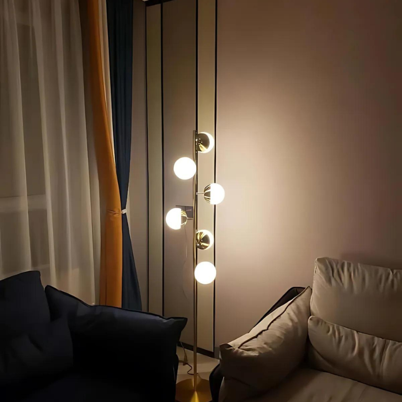 LED Table and Floor Lamp in Gold with Modern Glass Balls for Home Decor