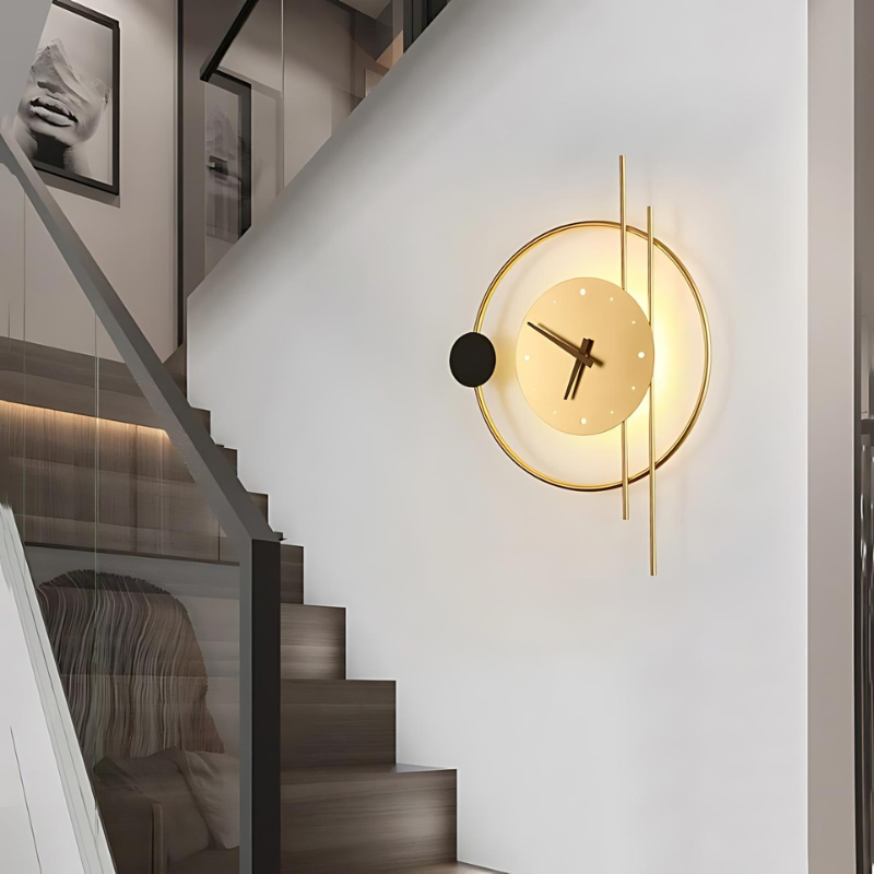 Modern Metallic Gold Wall Clock with Lighting for Home and Office Decor