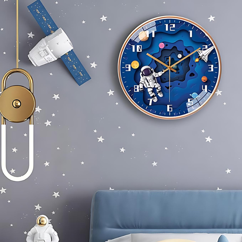 Astronaut Wall Clock for Kids - Space-Themed Decor for Home or Office