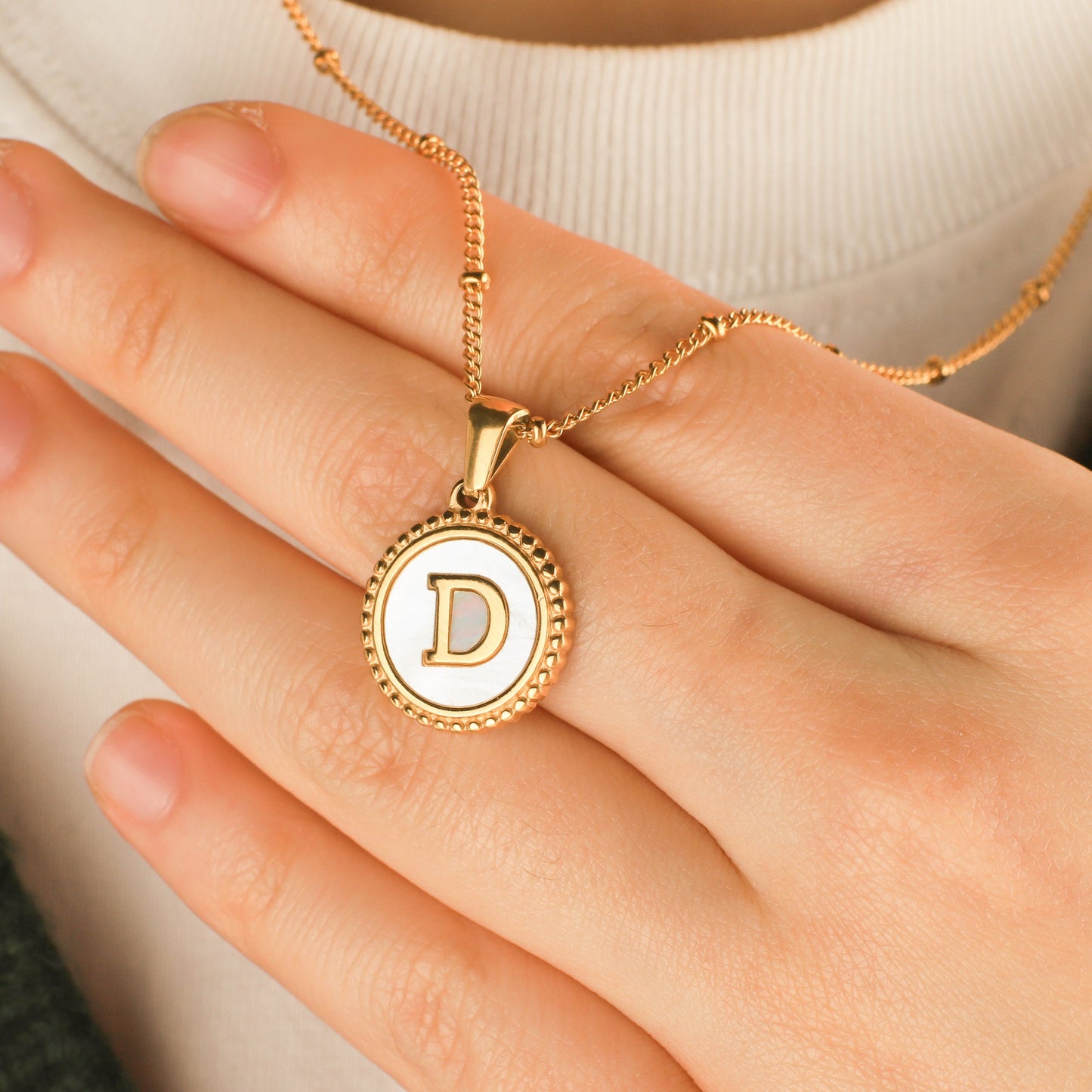 Custom Initial Mother of Pearl Necklace for Women