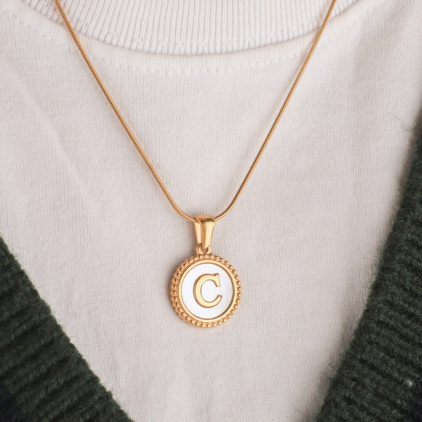 Custom Initial Mother of Pearl Necklace for Women