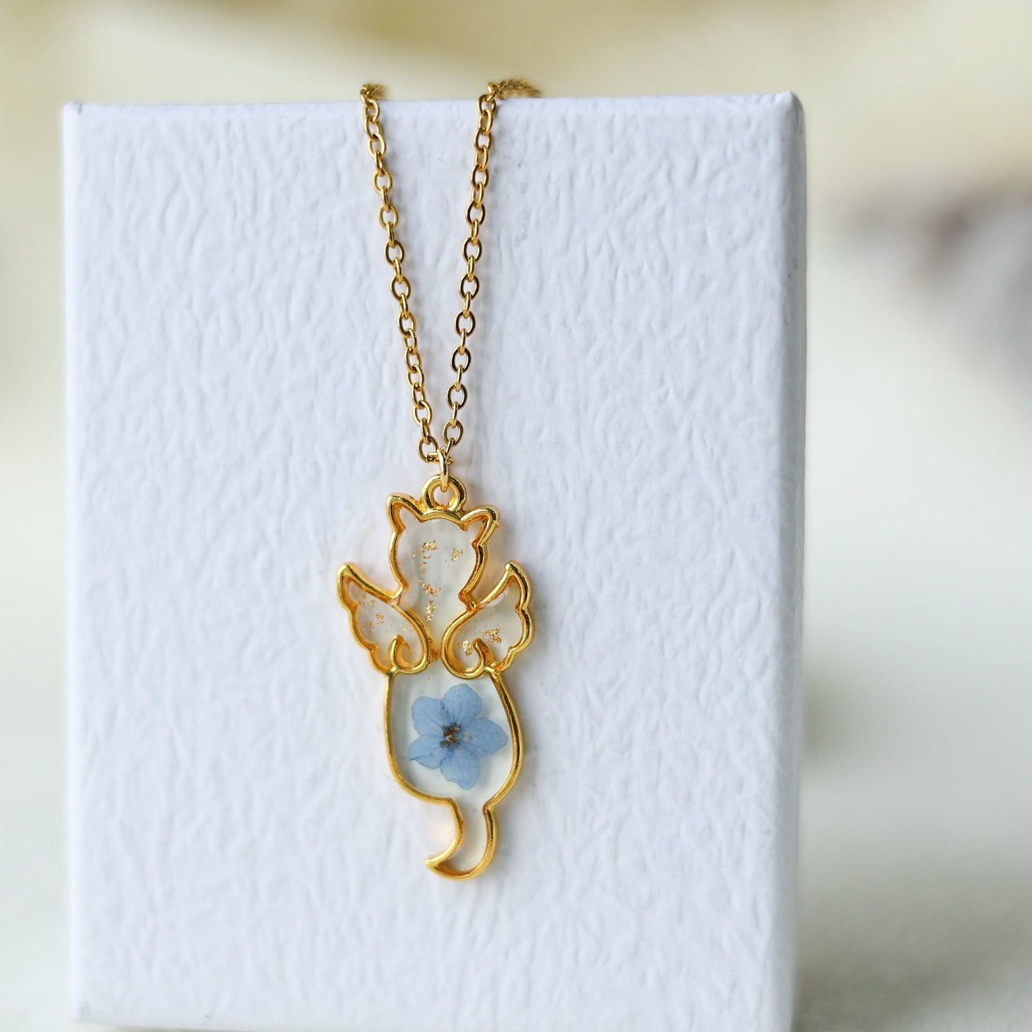 Angel Cat Memorial Necklace, Forget Me Not Necklace