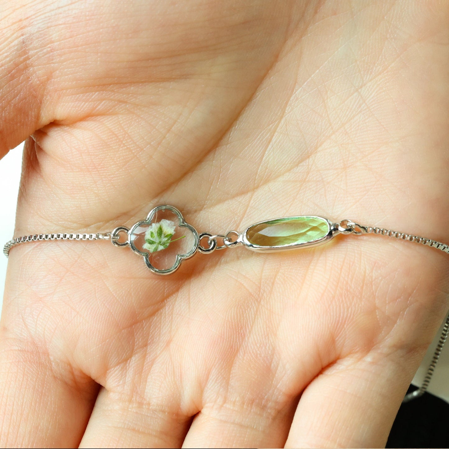 Custom Baby's Breath Flower with Birthstone Bracelet