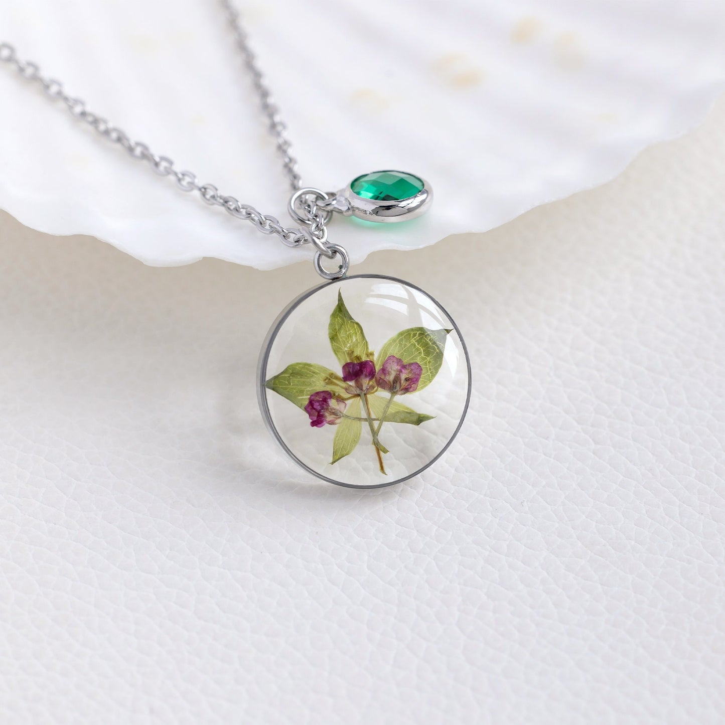 Custom Birthstone Green Leaf Necklace