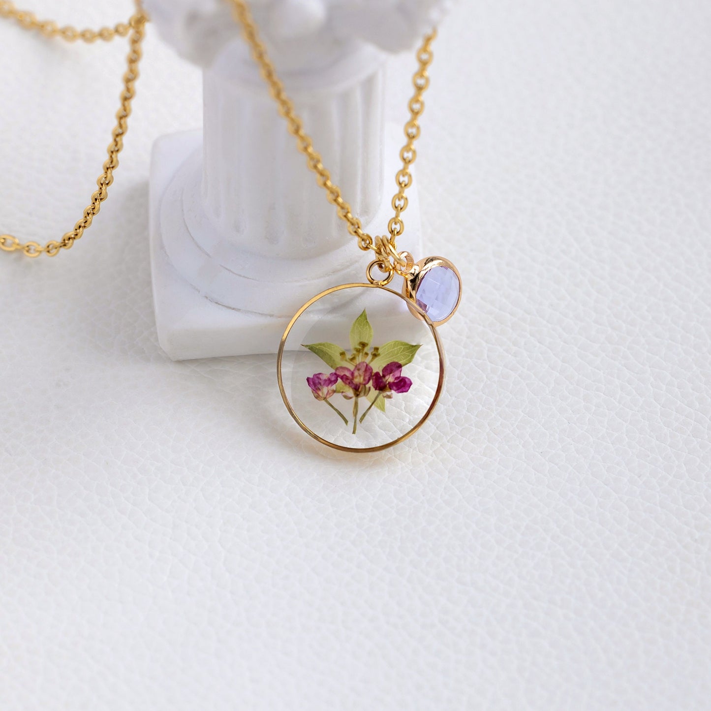 Custom Birthstone Green Leaf Necklace