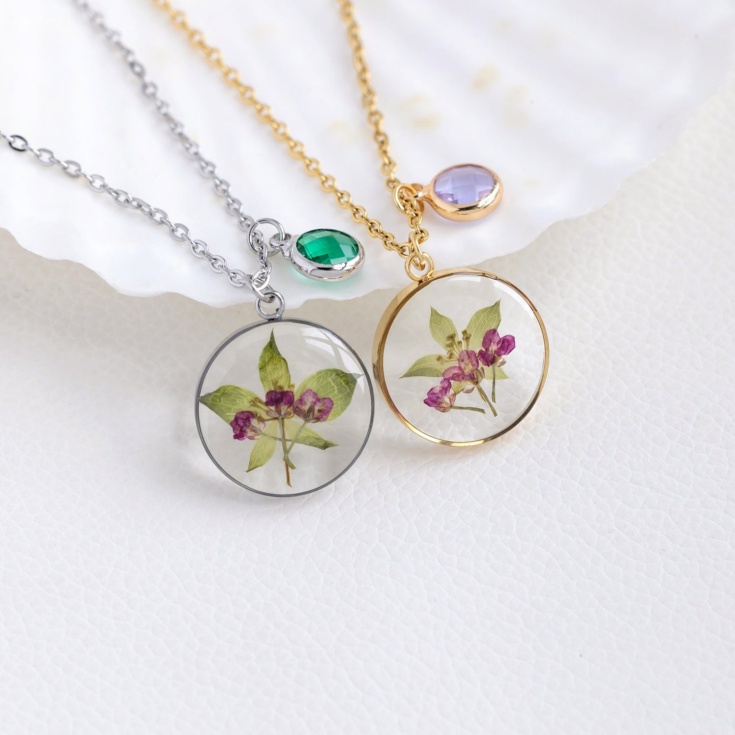 Custom Birthstone Green Leaf Necklace