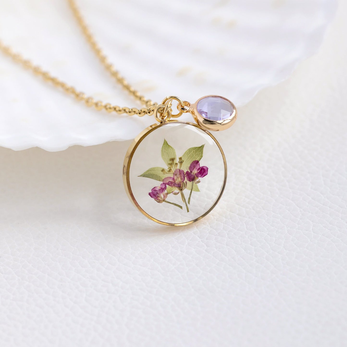 Custom Birthstone Green Leaf Necklace